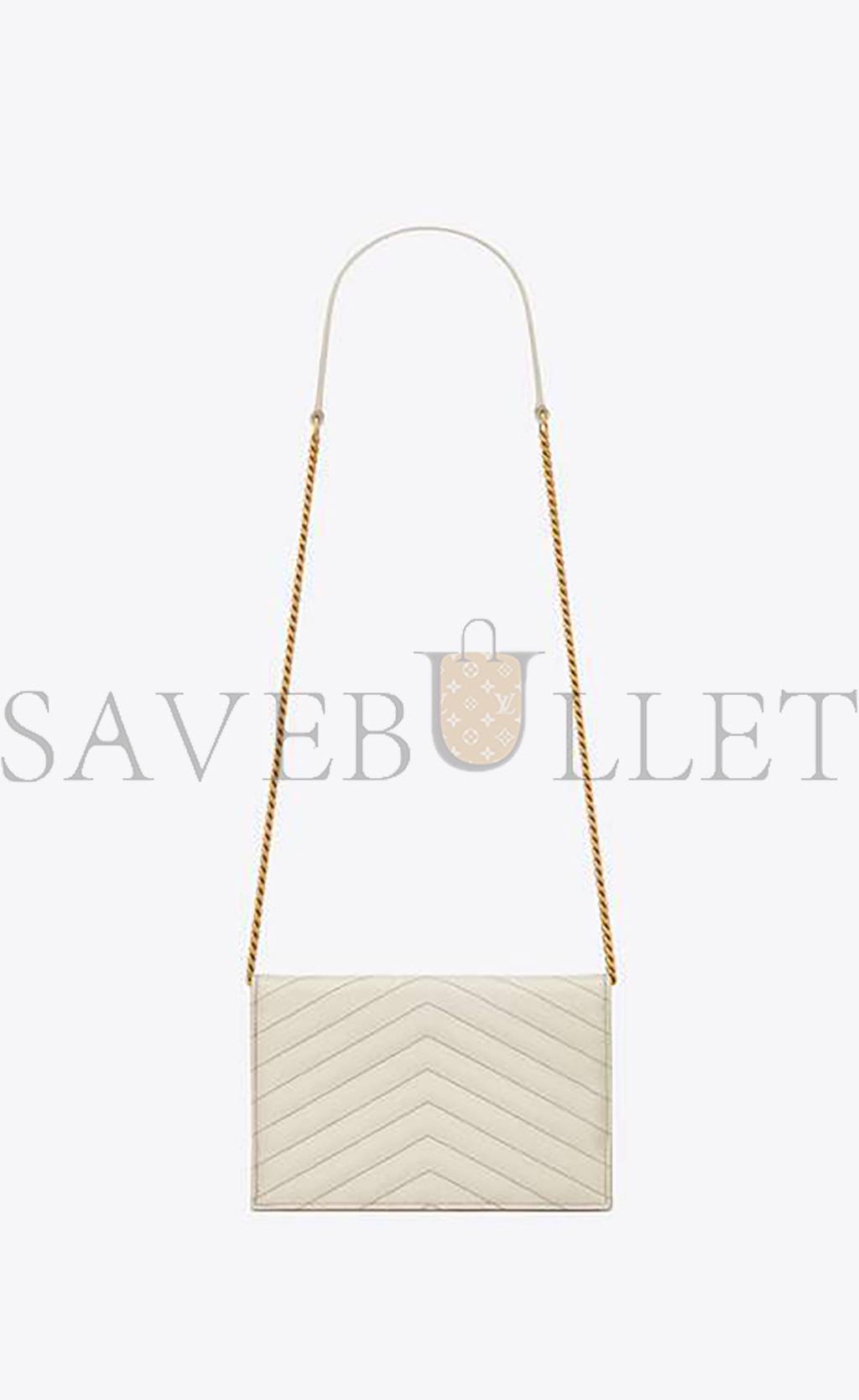 YSL CASSANDRE MATELASSÉ ENVELOPE CHAIN WALLET IN GRAIN DE POUDRE EMBOSSED LEATHER 742920BOW019207 (19*12.5*3.5cm)