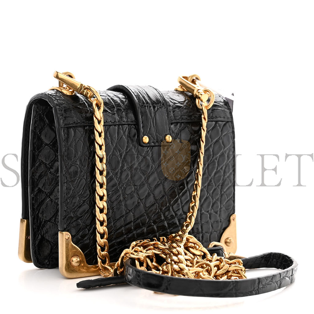 PRADA CROCODILE MICRO CAHIER BAG BLACK (10*9*5cm)