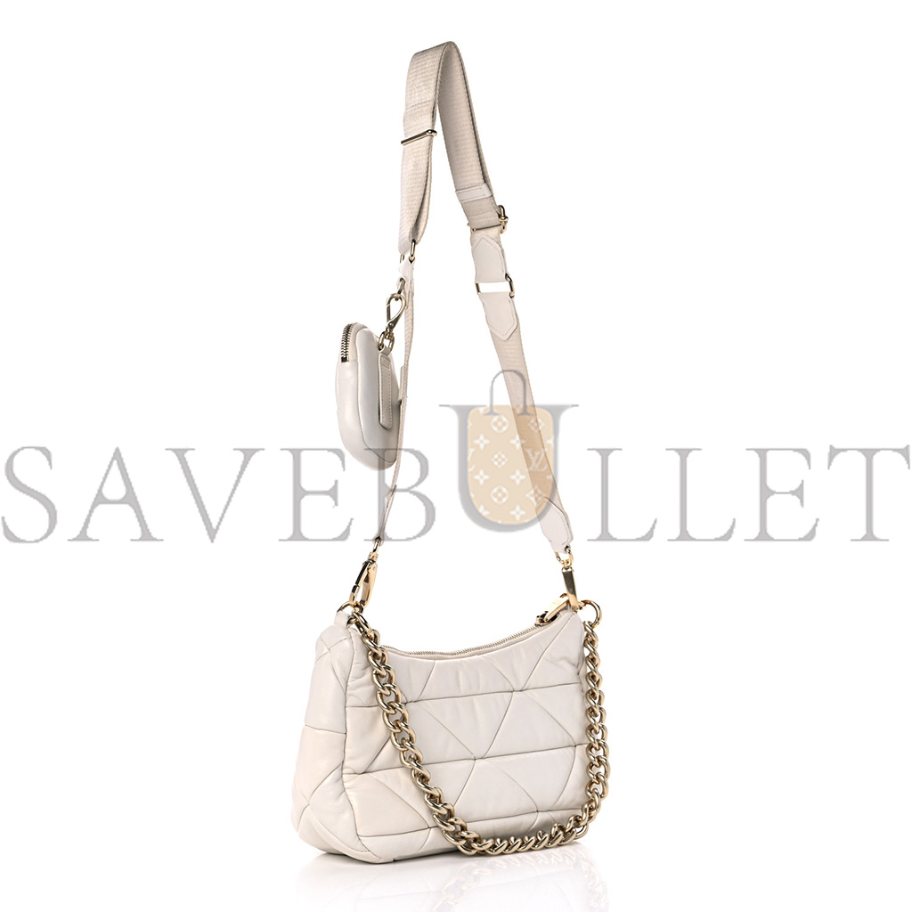 PRADA NAPPA NYLON QUILTED PATCHWORK SYSTEM FLAP BAG WHITE (20*15*8cm)