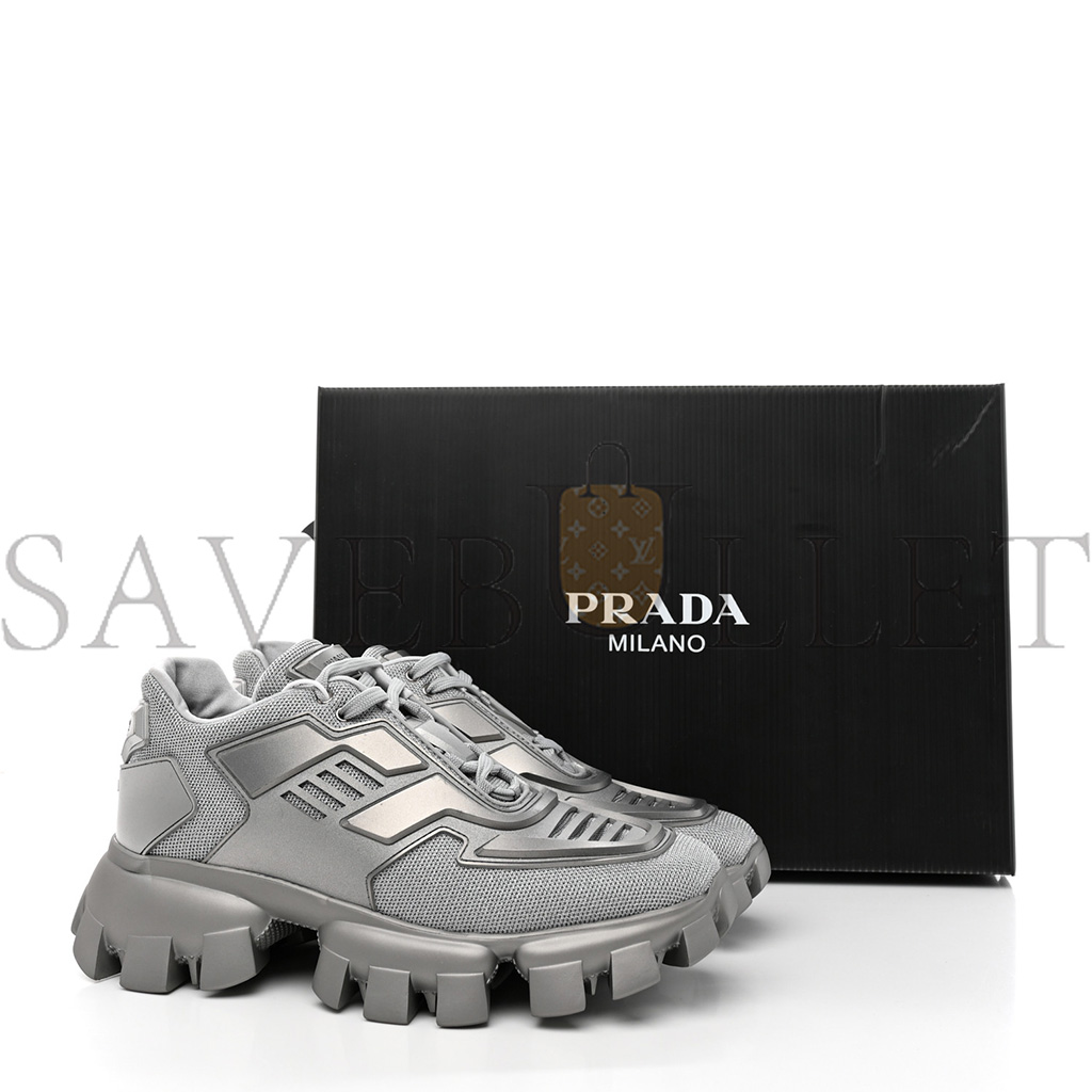 PRADA RUBBER TECHNICAL KNIT FABRIC CLOUDBUST THUNDER SNEAKERS 40 ARGENTO