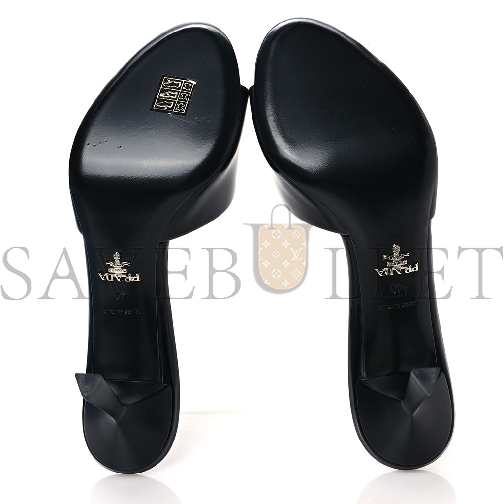 PRADA SPAZZOLATO LOGO 75MM SLIDE SANDALS 40 BLACK