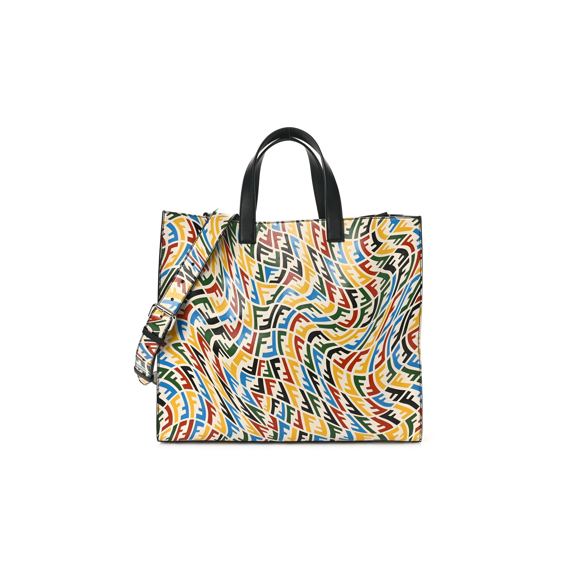 FENDI X SARAH COLEMAN VITELLO GRACE LIGHT FF VERTIGO SHOPPING TOTE WHITE ICE MULTICOLOR (40*34*18cm)