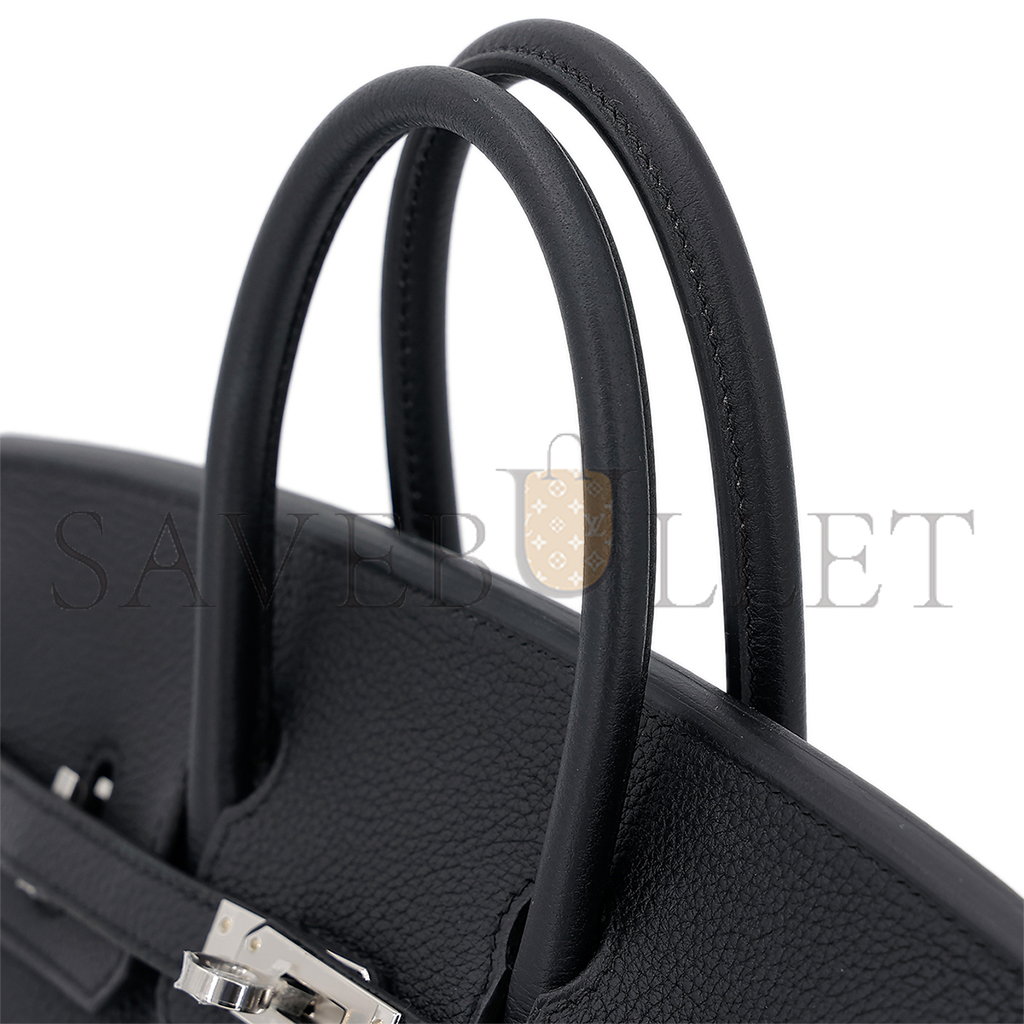 HERMES BIRKIN 25 NOIR BLACK TOGO CALFSKIN SILVER BUCKLE BAG 10089040 (25*20*13cm)