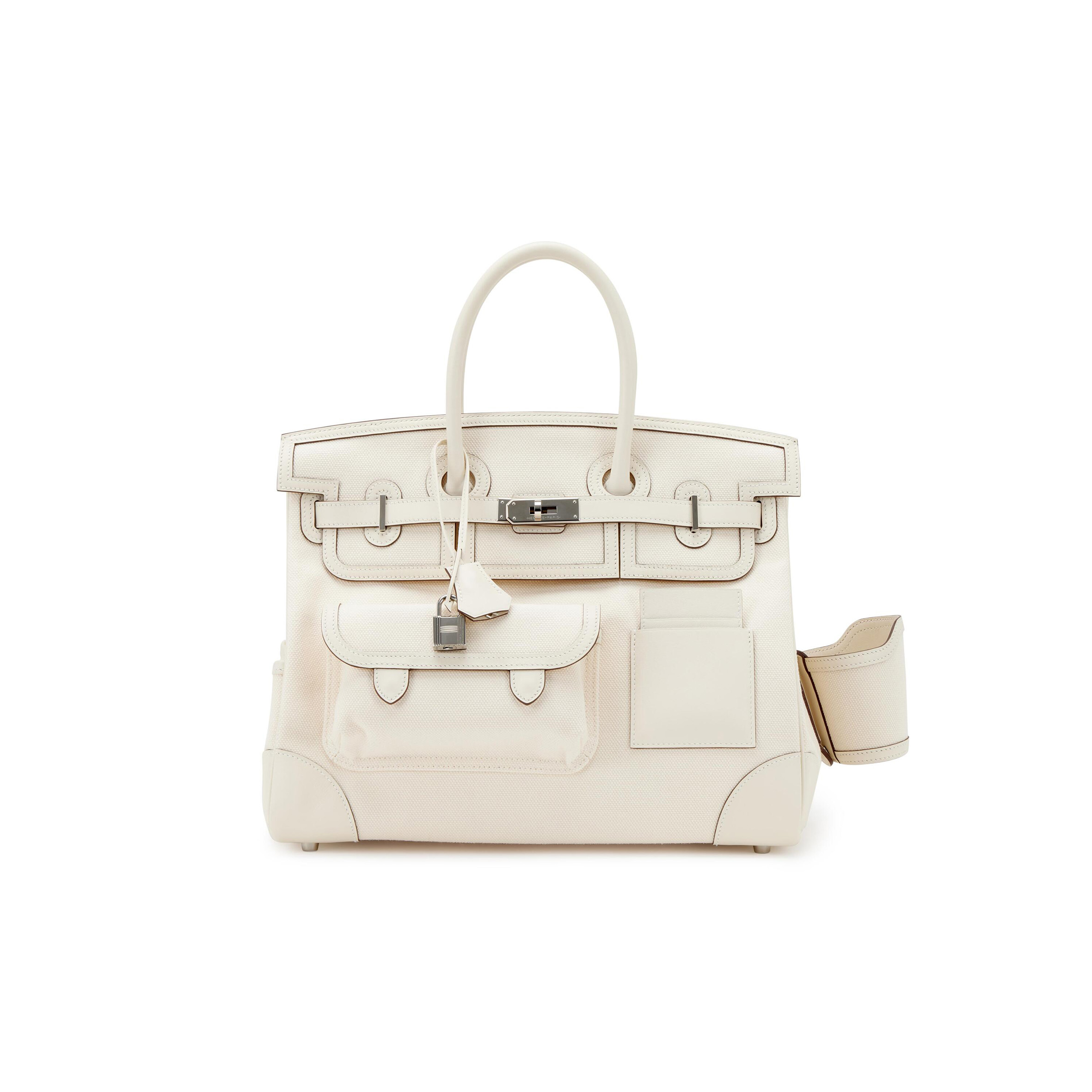 HERMES MASTER BIRKIN 35 CANVAS BAG CREAM WHITE VINTAGE HANDBAG 3021220872692 (35*27*18cm)