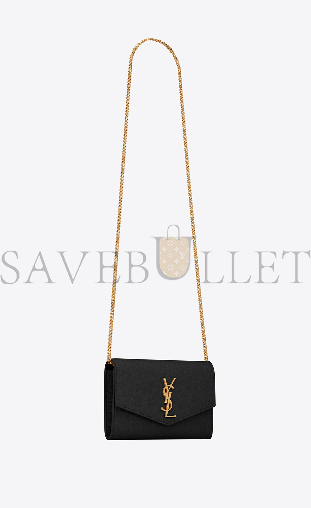 YSL UPTOWN CHAIN WALLET IN GRAIN DE POUDRE EMBOSSED LEATHER 6077881GF0J1000 (19*22*3cm)