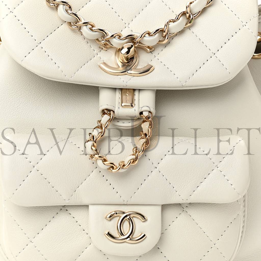 CHANEL LAMBSKIN QUILTED SMALL DUMA DRAWSTRING BACKPACK WHITE (19*17*12cm)