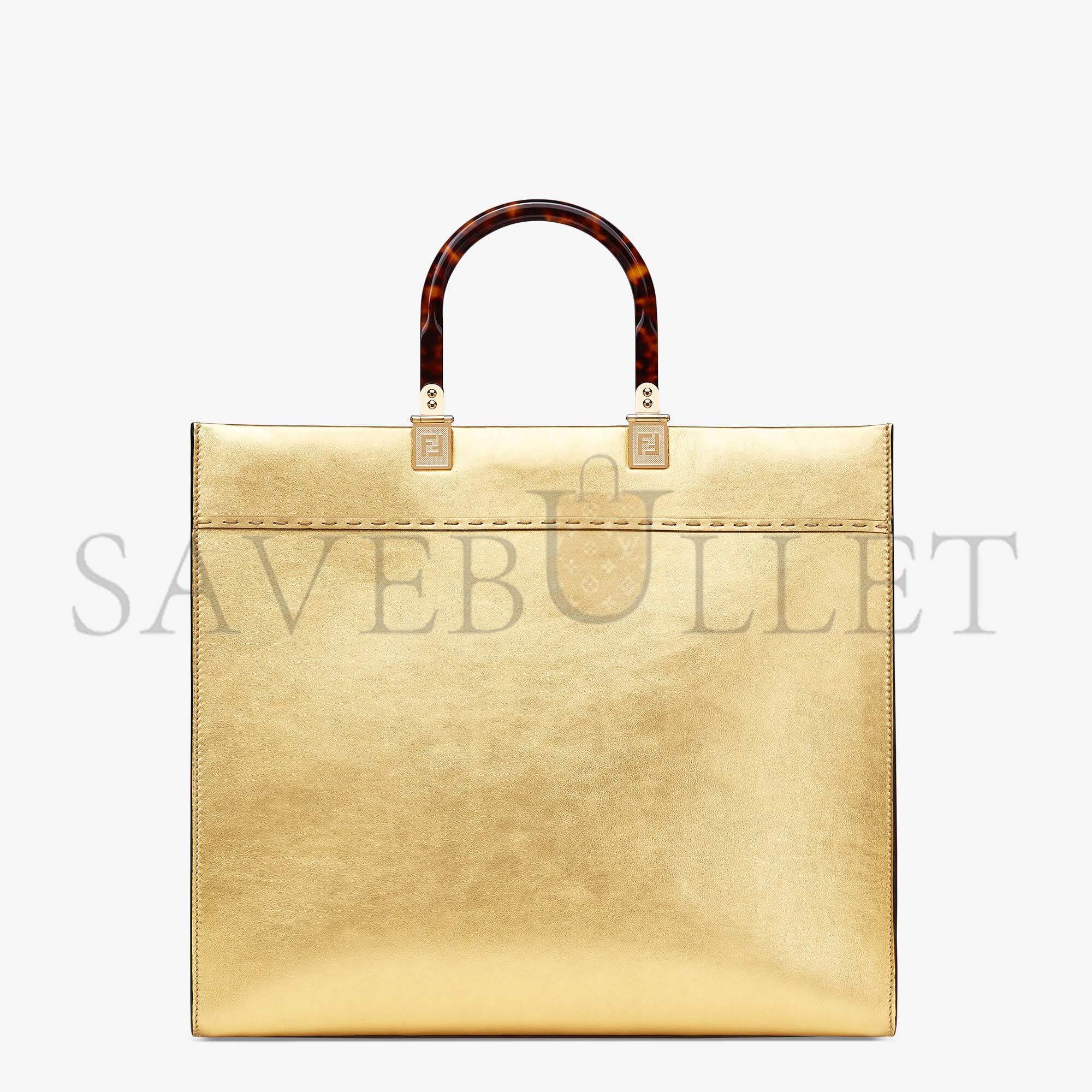 FENDI SUNSHINE MEDIUM - GOLD LAMINATED LEATHER SHOPPER 8BH386AJH7F1GNN (35*31*17cm)