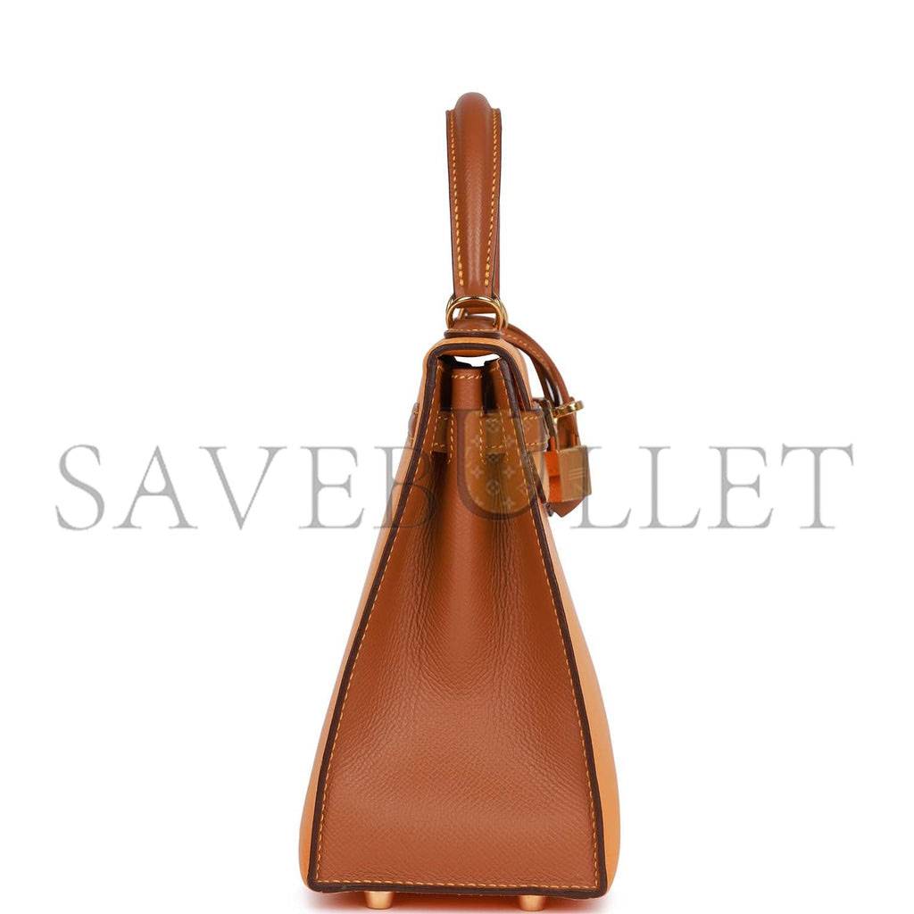 HERMES SPECIAL ORDER (HSS) KELLY SELLIER 25 JAUNE AMBRE AND GOLD EPSOM GOLD HARDWARE HANDMADE (25*17*7cm)