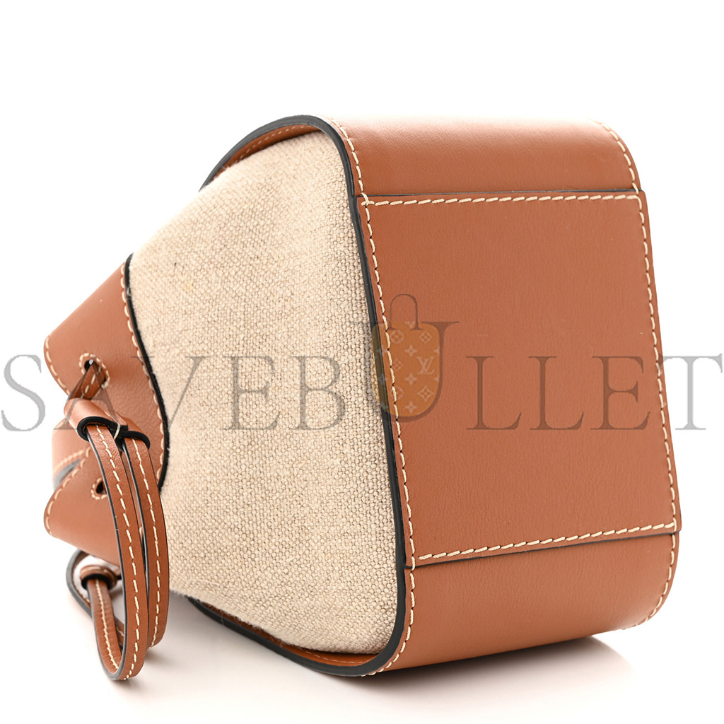 LOEWE CALFSKIN CANVAS MINI HAMMOCK SHOULDER BAG NATURAL TAN (18*17*10cm)