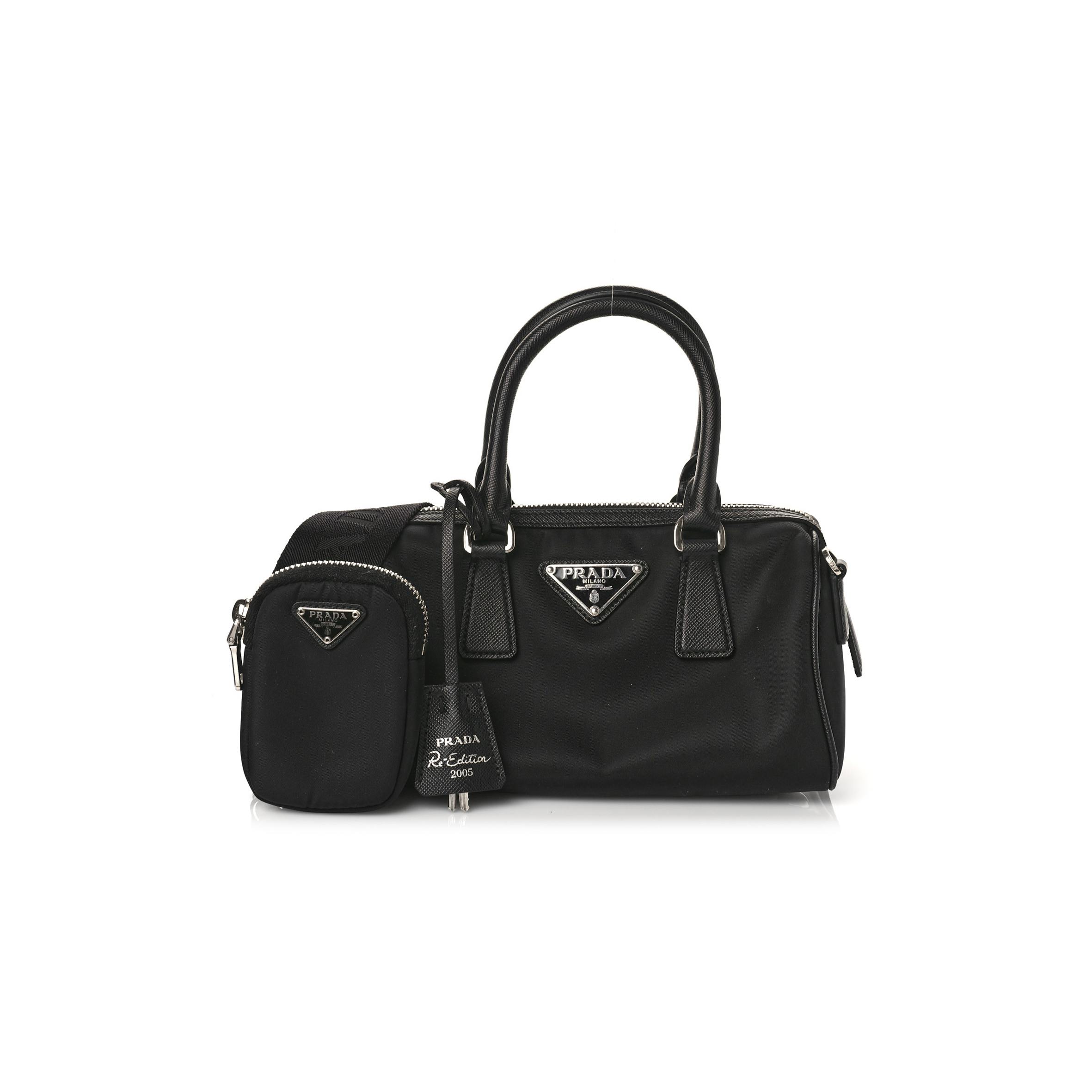 PRADA NYLON SAFFIANO RE-EDITION 2005 TOP HANDLE BAG BLACK (20*11*10cm)