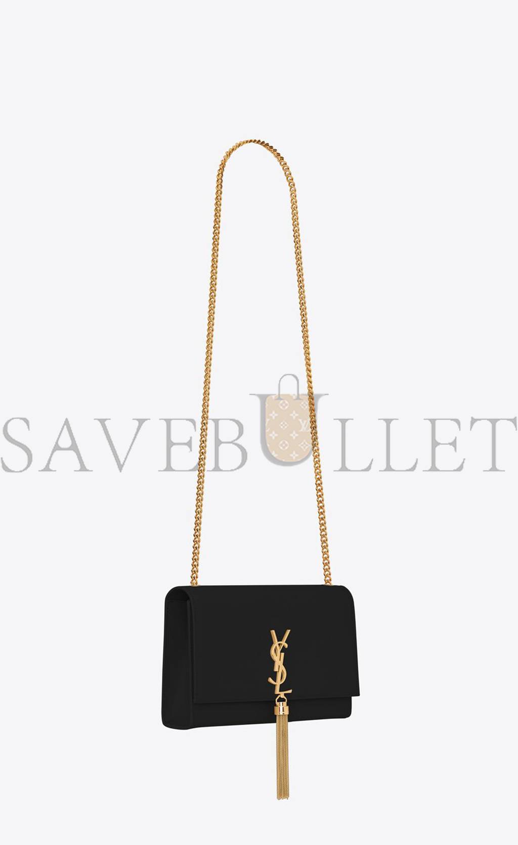 YSL KATE MEDIUM CHAIN BAG WITH TASSEL IN GRAIN DE POUDRE EMBOSSED LEATHER 354119BOW0J1000 (24*14.5*5.5cm)