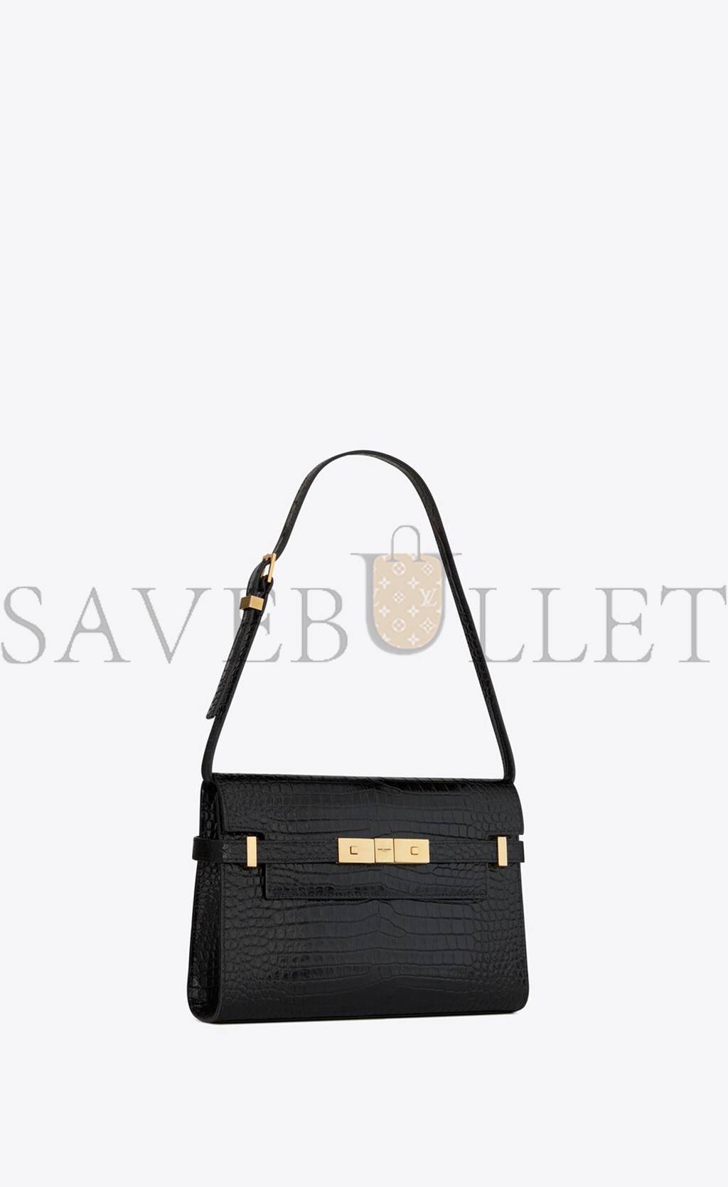 YSL MANHATTAN SMALL SHOULDER BAG IN SHINY CROCODILE-EMBOSSED LEATHER 675626DND0W1000 (24*17.5*6cm)