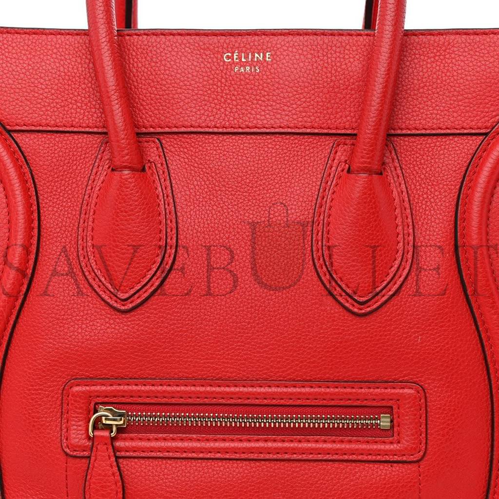 CELINE DRUMMED CALFSKIN MINI LUGGAGE COQUELICOT (32*30*18cm)