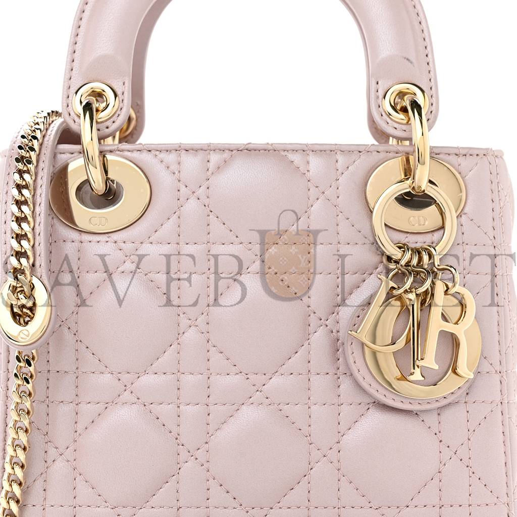 DIOR METALLIC LAMBSKIN CANNAGE MINI LADY DIOR LOTUS (17*15*7.6cm)