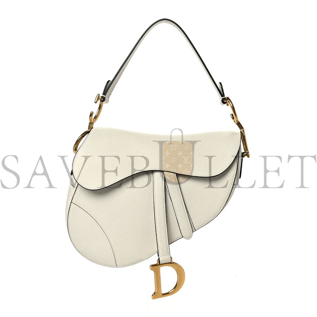 DIOR GRAINED CALFSKIN SADDLE BAG WHITE (24*20*7cm)