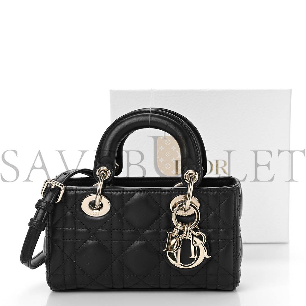 DIOR LAMBSKIN CANNAGE MICRO LADY D-JOY BLACK (16*10*5.1cm)